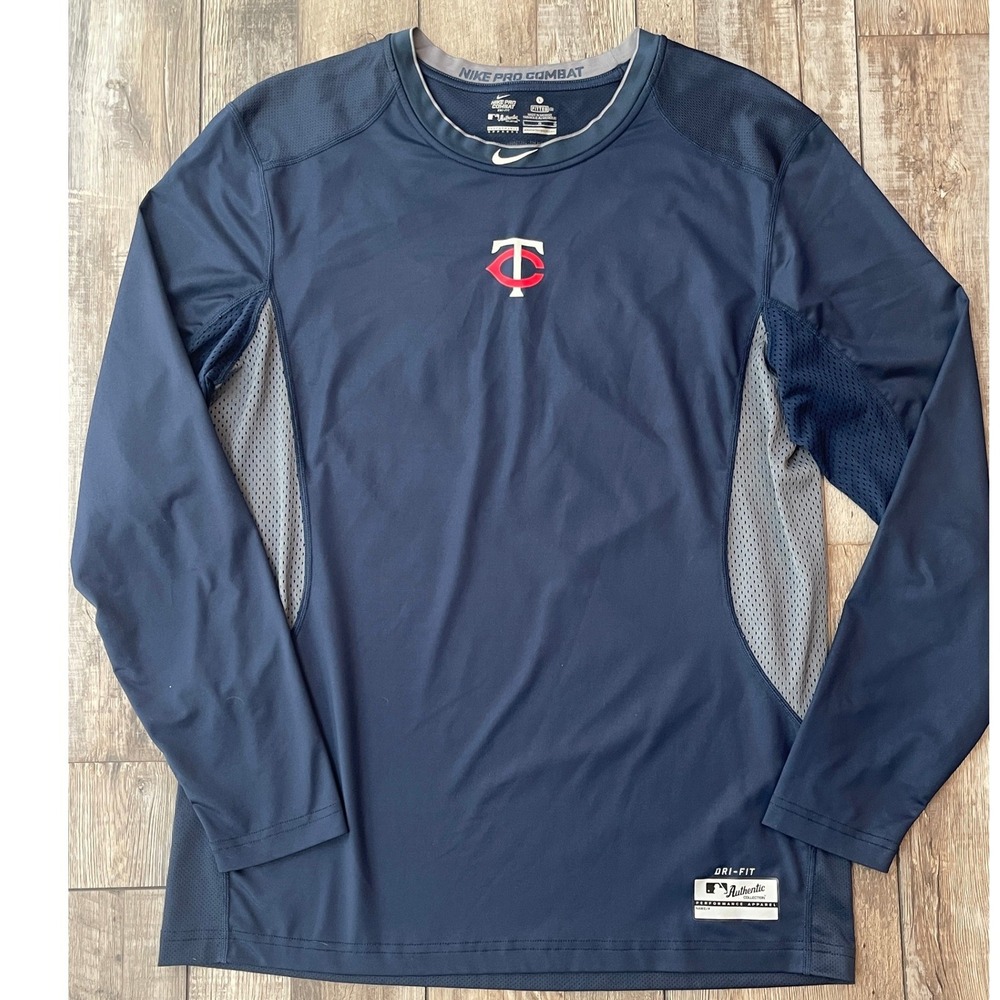 Nike Pro Combat Minnesota Twins MLB Authentic Dri-FIT Long Sleeve Shirt Mens L